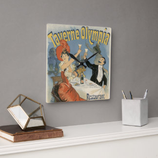 Vintage Art Nouveau, Taverne Olympia Restaurant Square Wall Clock