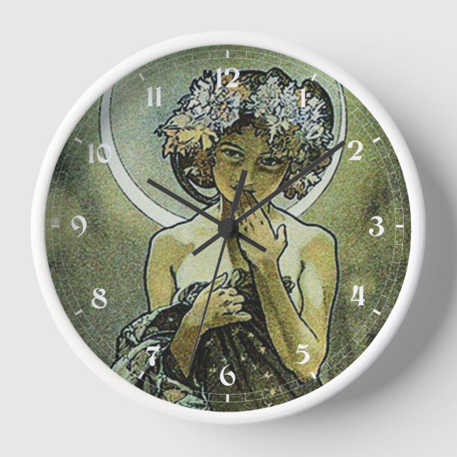 Vintage Art Nouveau The Moon by Mucha Clock (Front)