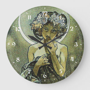 Vintage Art Nouveau The Moon by Mucha Large Clock