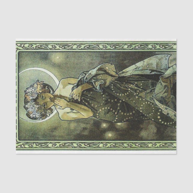 Vintage Art Nouveau The Moon by Mucha Tissue Paper (Front)