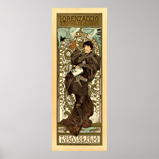 Vintage Art Nouveau theatre ad by Mucha Poster (Front)