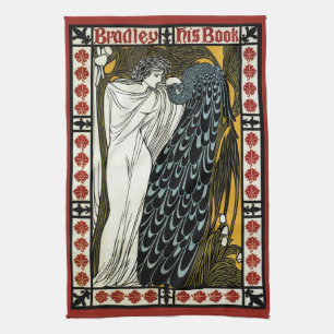 Vintage Art Nouveau This Kiss, Woman with Peacock Tea Towel