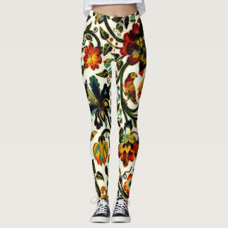 Vintage Art Nouveau Thistles Cicadas Pattern Leggings