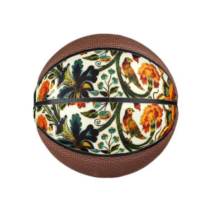 Vintage Art Nouveau Thistles Cicadas Pattern Mini Basketball