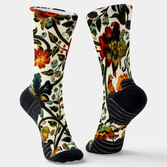 Vintage Art Nouveau Thistles Cicadas Pattern Socks (Angled)