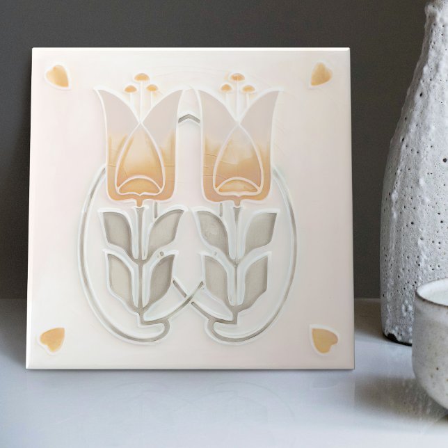Vintage Art Nouveau Tulips & Hearts Gibbons Tile (Creator Uploaded)
