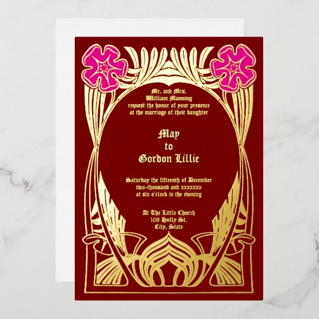 Vintage Art Nouveau Two Flowers Foliage Frame (Front/Back)