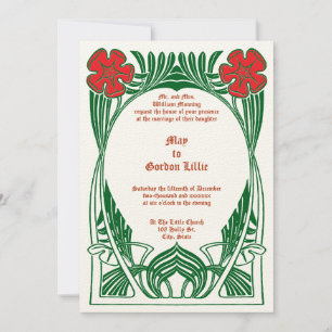 Vintage Art Nouveau Two Flowers Foliage Frame Invitation