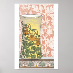 Vintage Art Nouveau, Vase with Columbine Flowers Poster