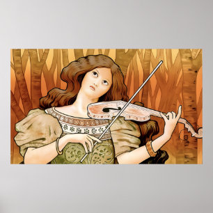 Vintage Art Nouveau Violin Poster   Elegant Music 