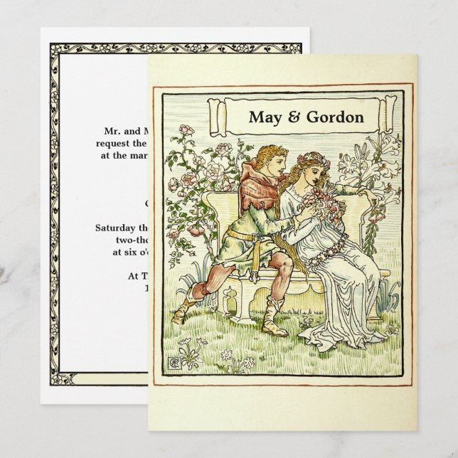 Vintage Art Nouveau W. Crane Wedding Invitation (Front/Back)
