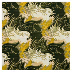 Vintage Art Nouveau Water Birds Pattern Fabric