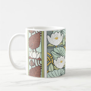 Vintage Art Nouveau, Waterlily Garden Flowers Coffee Mug