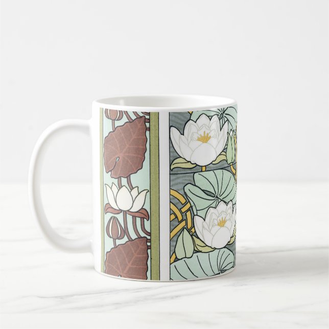 Vintage Art Nouveau, Waterlily Garden Flowers Coffee Mug (Left)