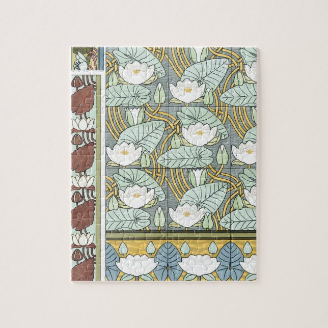Vintage Art Nouveau, Waterlily Garden Flowers Jigsaw Puzzle (Vertical)