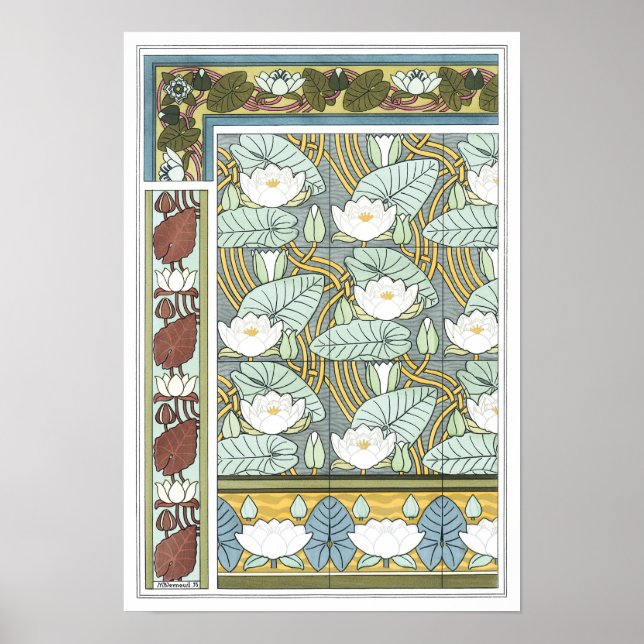 Vintage Art Nouveau, Waterlily Garden Flowers Poster (Front)