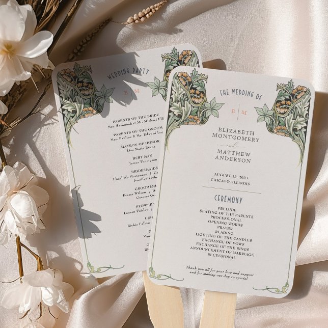 Vintage Art Nouveau Wedding Program Card Hand Fan (Creator Uploaded)