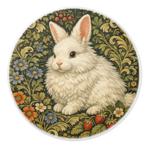 Vintage art nouveau white rabbit  ceramic knob