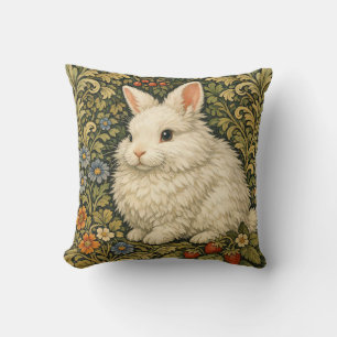 Vintage art nouveau white rabbit cushion