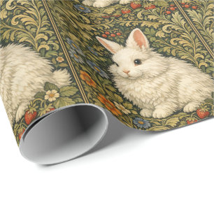 Vintage art nouveau white rabbit wrapping paper