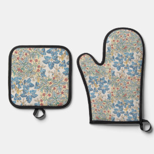 Vintage Art Nouveau Wild Geranium Floral Pattern Oven Mitt & Pot Holder Set