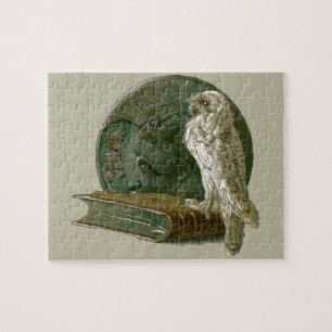 Vintage Art Nouveau with an Owl, Coin and a Book Jigsaw Puzzle