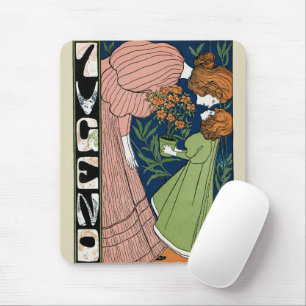 Vintage Art Nouveau Woman & Girl Green Dress Mouse Mat