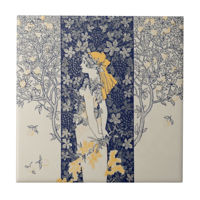 Vintage Art Nouveau Woman Illustration from 1895 Tile (Front)