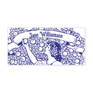 Vintage Art Nouveau Woman Picking Apples Floral Self-inking Stamp