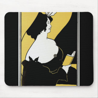 Vintage Art Nouveau, Woman Reading a Yellow Book Mouse Mat