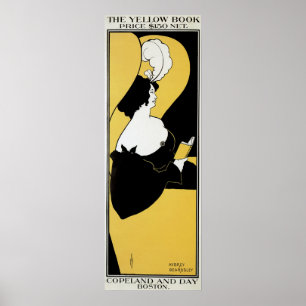 Vintage Art Nouveau, Woman Reading a Yellow Book Poster