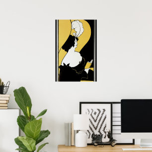 Vintage Art Nouveau, Woman Reading a Yellow Book Poster