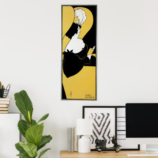 Vintage Art Nouveau, Woman Reading a Yellow Book Poster
