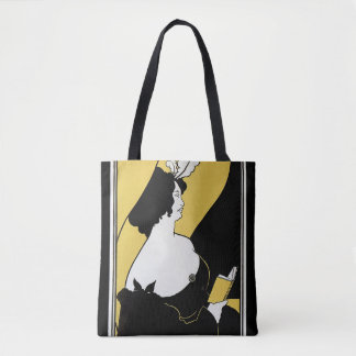 Vintage Art Nouveau, Woman Reading a Yellow Book Tote Bag