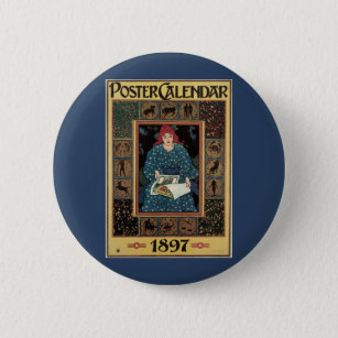 Vintage Art Nouveau, Woman Reading Astrology Book 6 Cm Round Badge