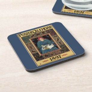 Vintage Art Nouveau, Woman Reading Astrology Book Coaster