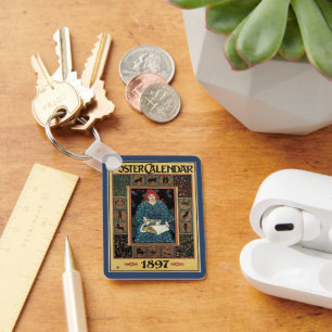 Vintage Art Nouveau, Woman Reading Astrology Book Key Ring