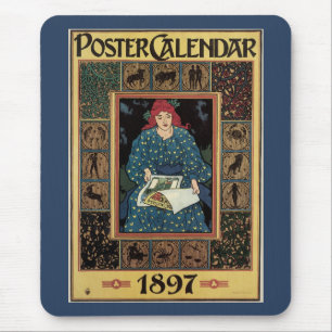 Vintage Art Nouveau, Woman Reading Astrology Book Mouse Mat