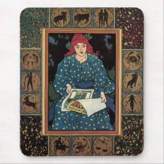 Vintage Art Nouveau, Woman Reading Astrology Book Mouse Mat