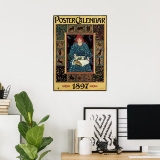 Vintage Art Nouveau, Woman Reading Astrology Book Poster