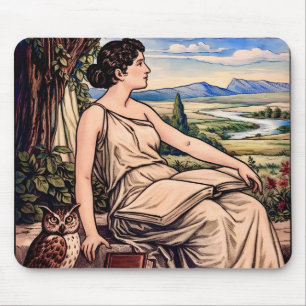 Vintage Art Nouveau Woman Reading Under Tree Mouse Mat