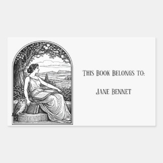Vintage Art Nouveau Woman Reading Under Tree Rectangular Sticker