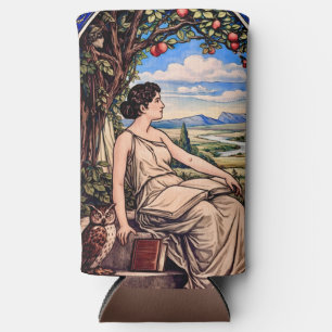 Vintage Art Nouveau Woman Reading Under Tree Seltzer Can Cooler