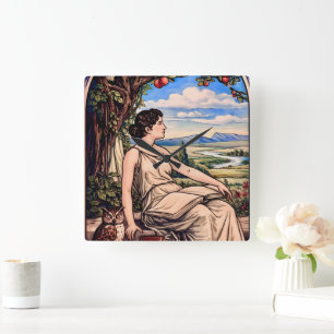 Vintage Art Nouveau Woman Reading Under Tree Square Wall Clock