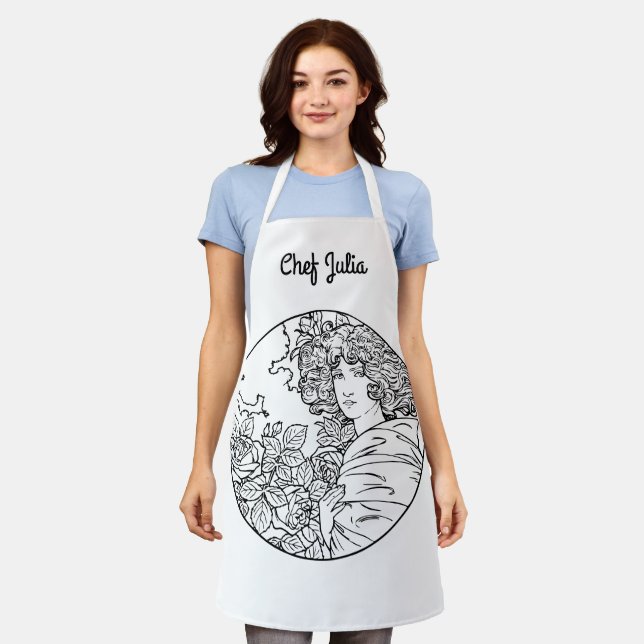 Vintage Art Nouveau Woman with Flowers Apron (Worn)