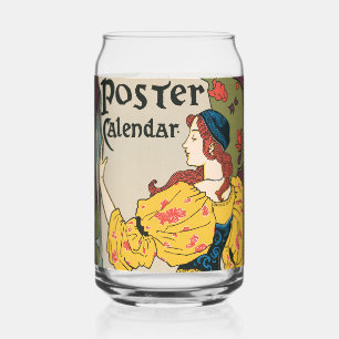 Vintage Art Nouveau Woman Yellow Dress Poster Can Glass