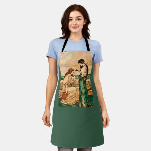 Vintage Art Nouveau Women Reading by the Sea  Apron