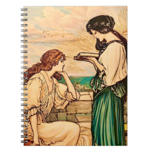 Vintage Art Nouveau Women Reading by the Sea Notebook