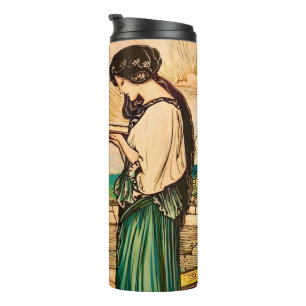 Vintage Art Nouveau Women Reading by the Sea  Thermal Tumbler