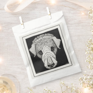 Vintage Art Nouveau Woodcut Dog Portrait Print Favour Bags